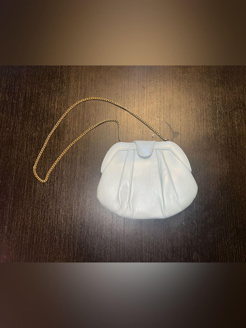 Vintage Ande Elegant Baby Blue Ruched Crossbody Clutch Purse Gold Chain